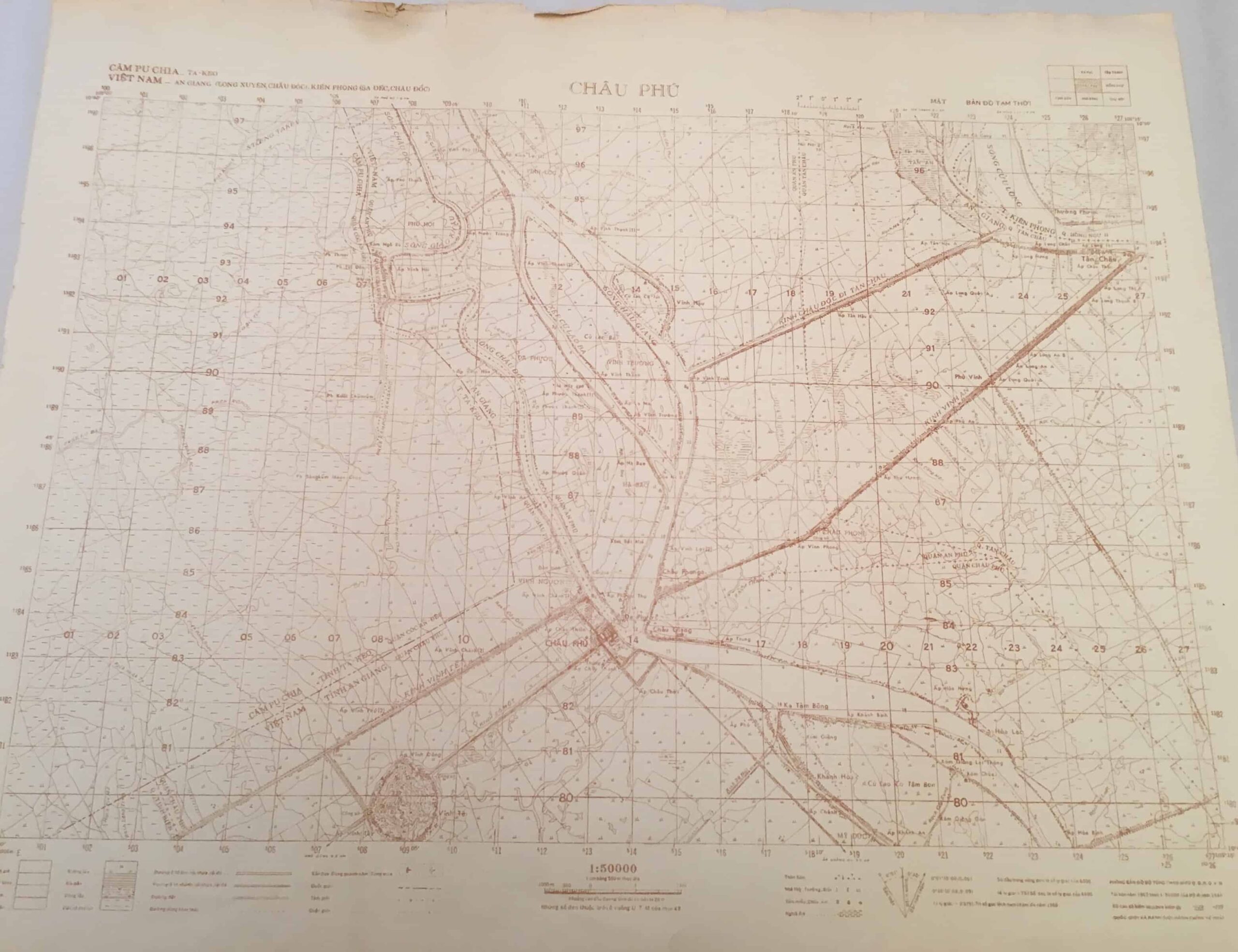 North Vietnamese Army Topographic Grid Map SECRET 1:50,000 CHAU PHU