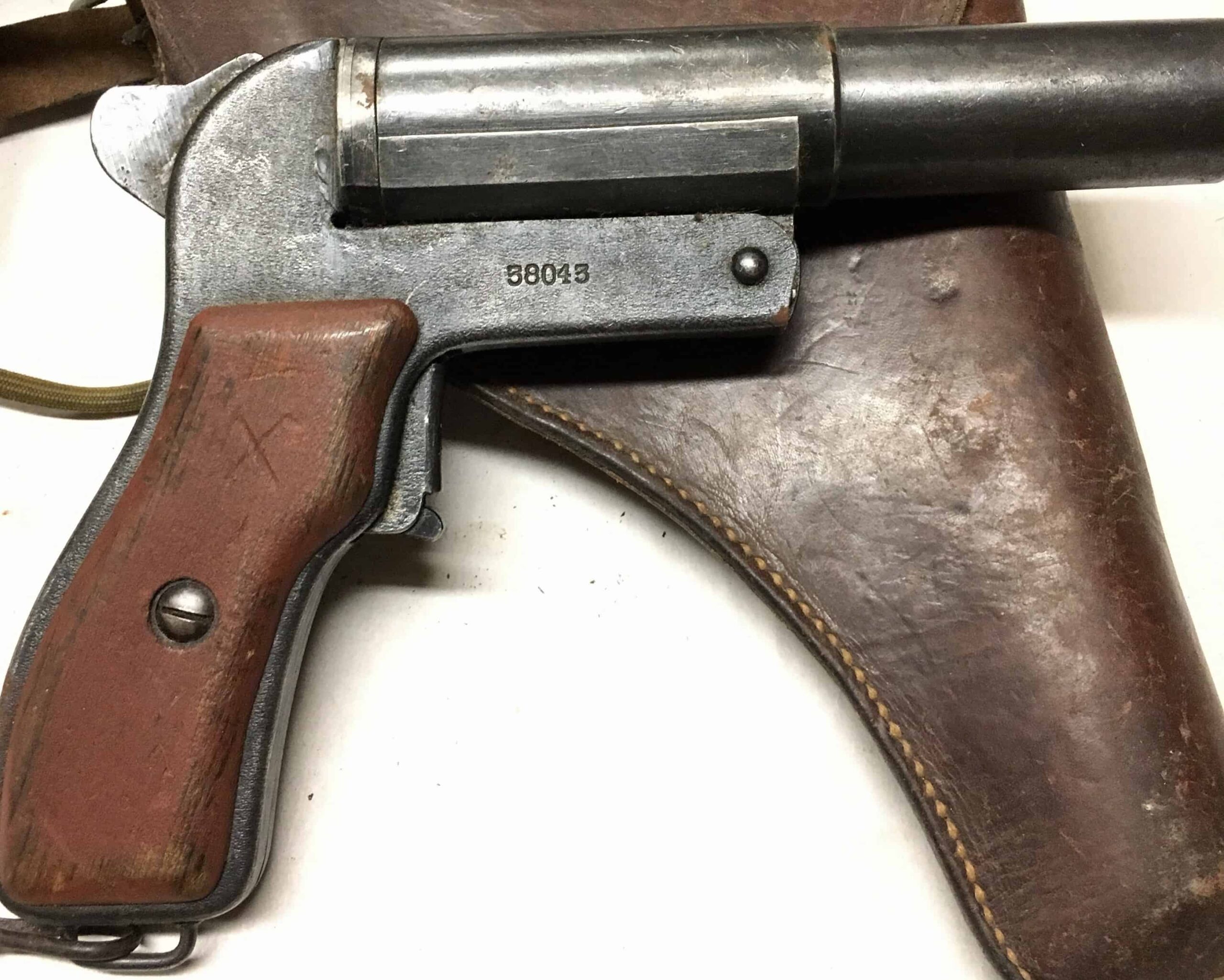 Chinese Korean War 26mm Flare Pistol 1951 with Issue Holster and Lanyard