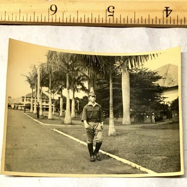 Japanese Army WWII Photograph With Tropical Uniform and Palm Trees