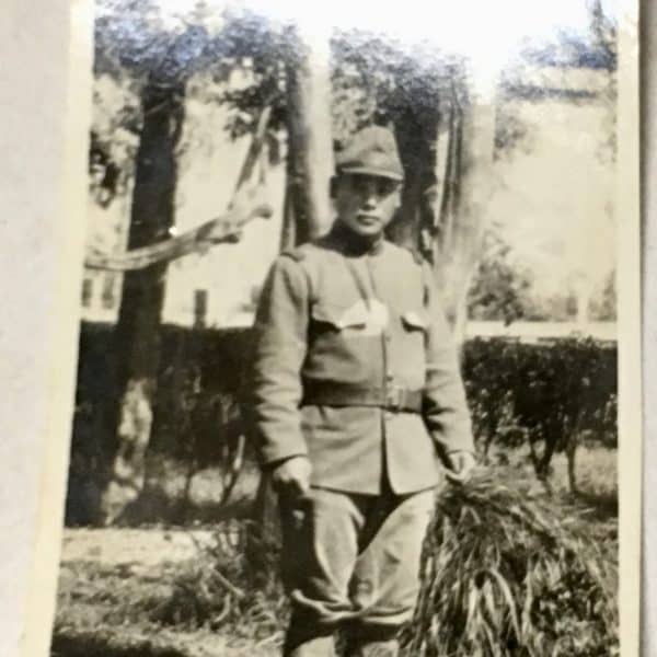 Japanese Army WWII Photograph Soldier with Palm Trees