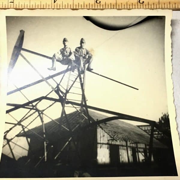 Japanese Army WWII Photograph Soldiers on Raido Tower