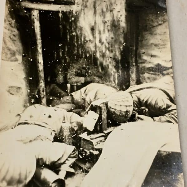 Japanese Army WWII Postcard Soldier in Combat with Helmets and Nets