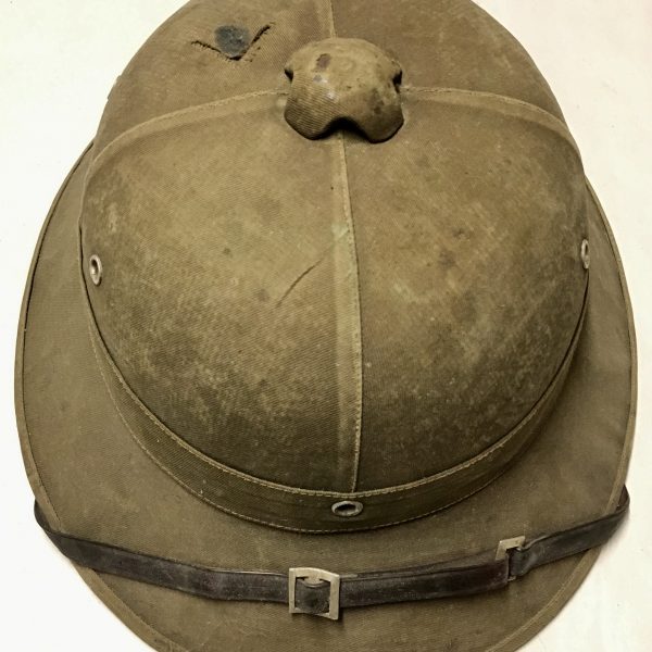 North Vietnamese Army 1st Generation Cardboard Khaki Sun Helmet with Woven Bamboo Sweatband - Quan Gia Phong Named