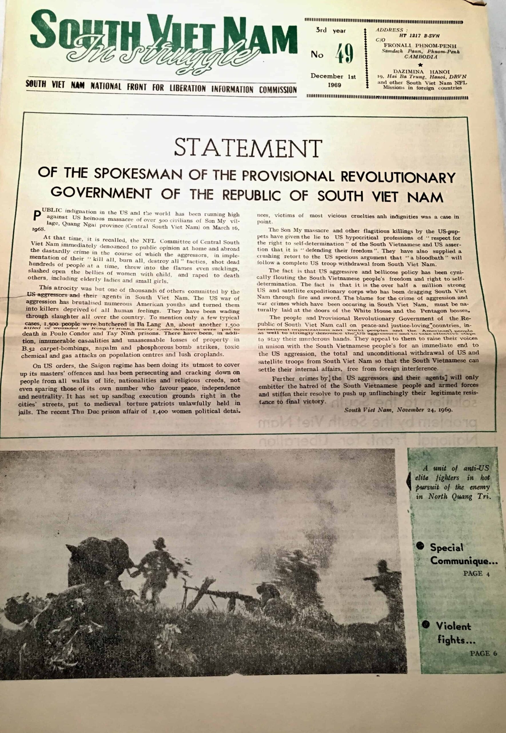 Viet Cong Hanoi Printed Propaganda Newspaper in English June 1, 1969 - Image 3