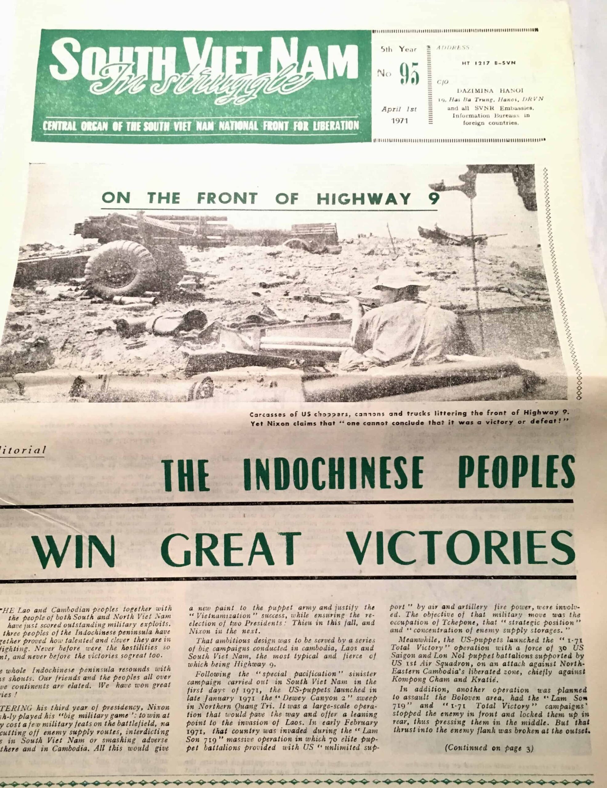 Viet Cong Hanoi Printed Propaganda Newspaper in English April 1, 1971