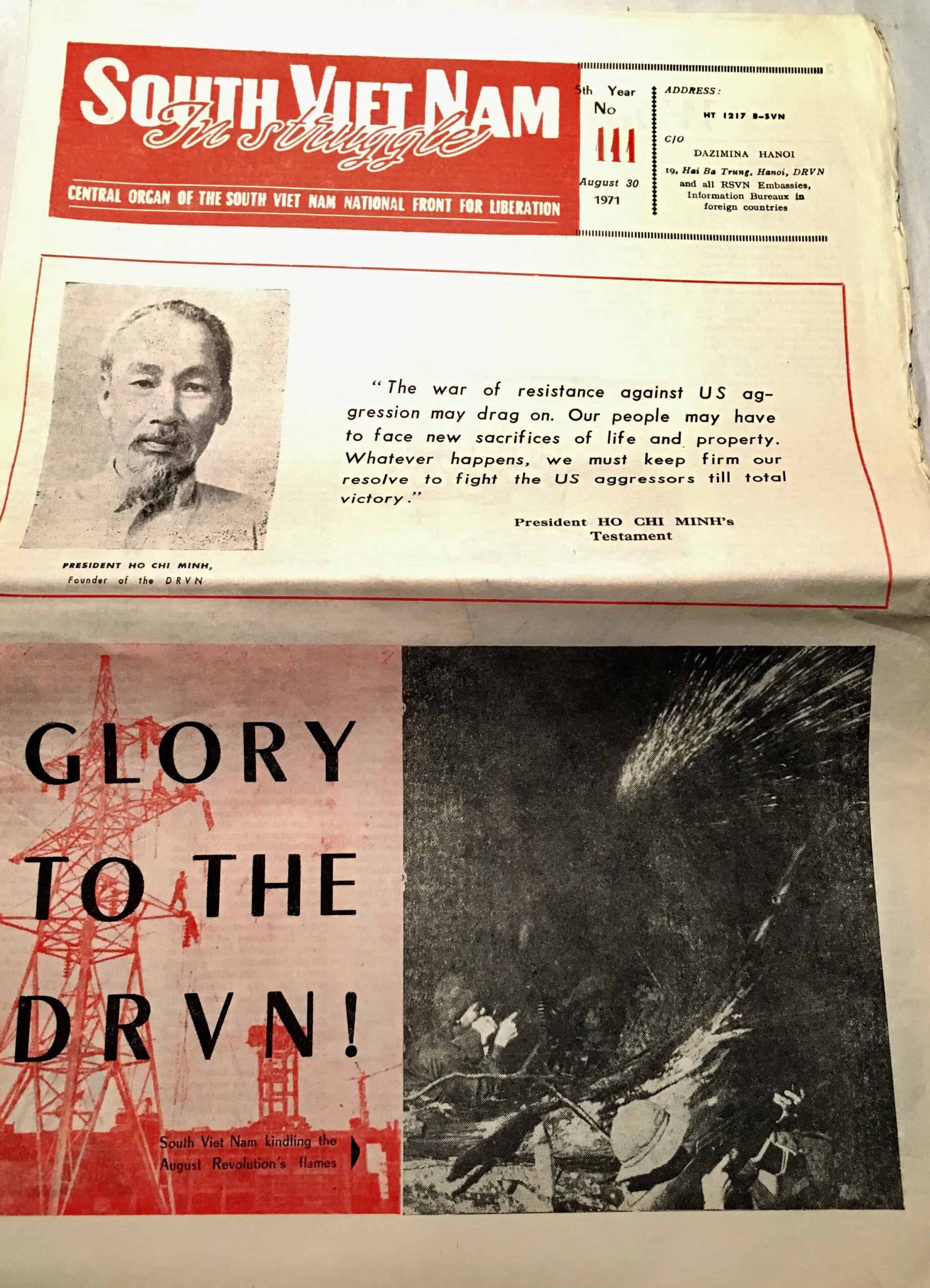 Viet Cong Hanoi Printed Propaganda Newspaper in English August 31, 1971