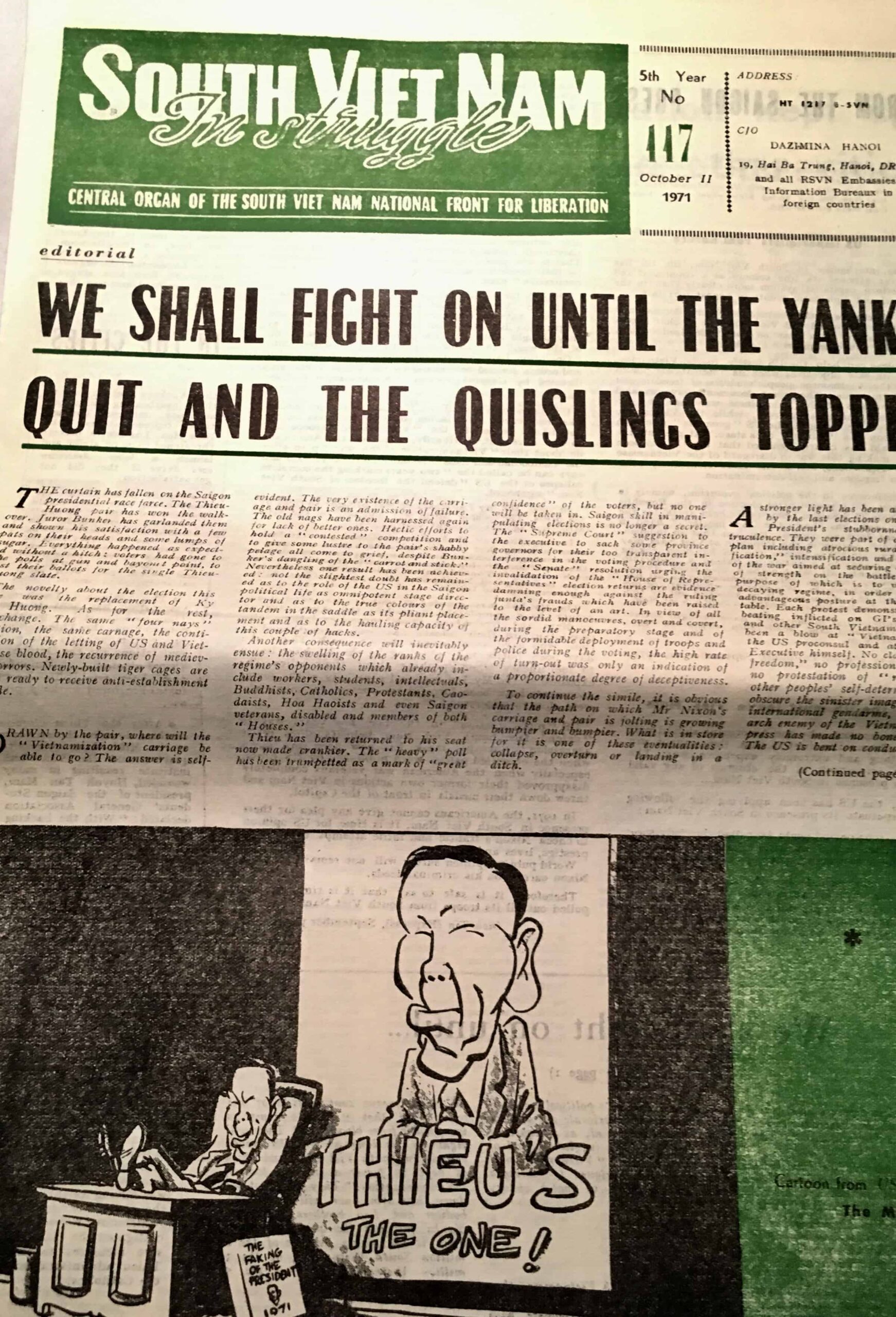 Viet Cong Hanoi Printed Propaganda Newspaper in English October 13, 1971 - Image 2