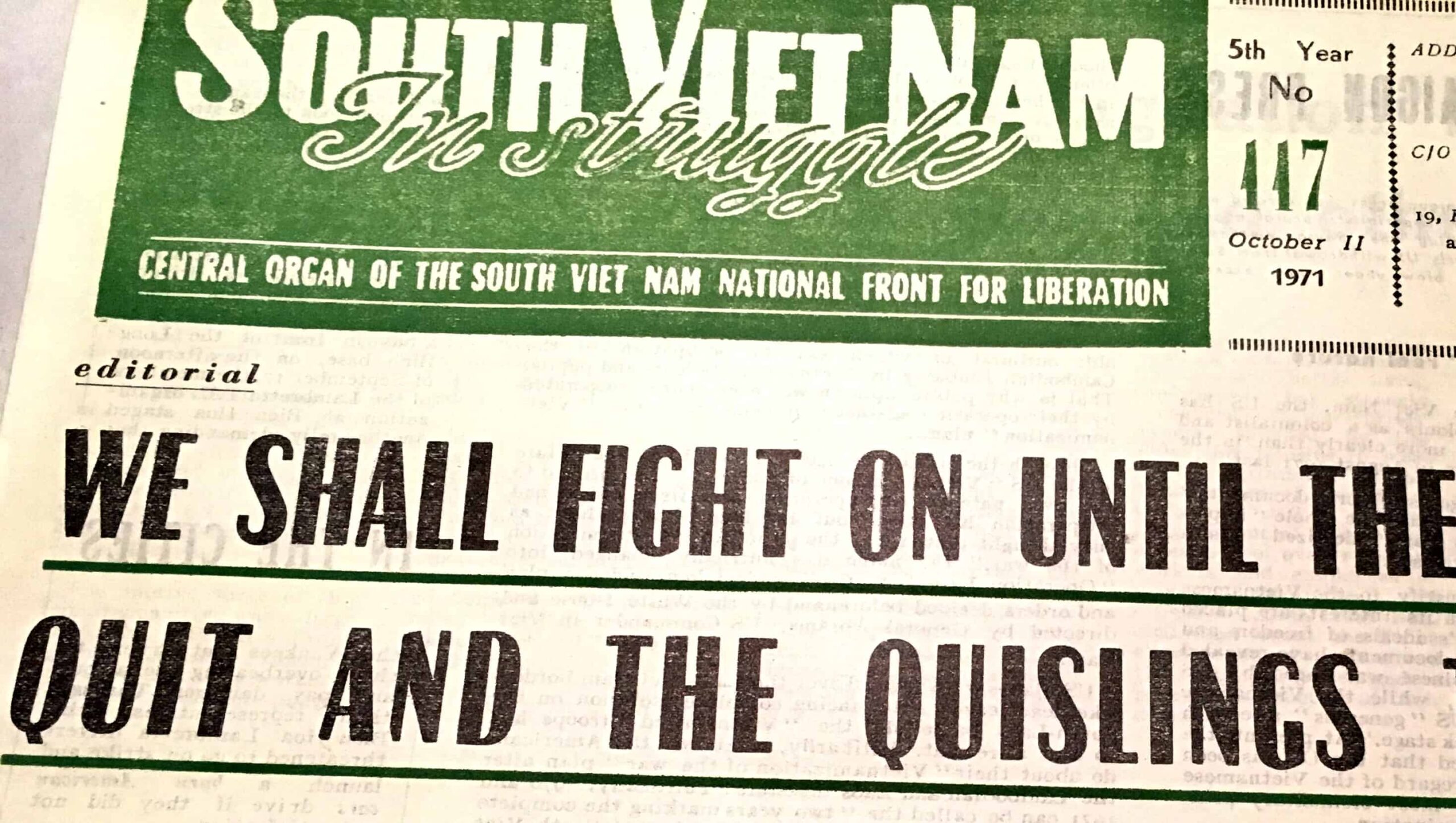Viet Cong Hanoi Printed Propaganda Newspaper in English October 13, 1971