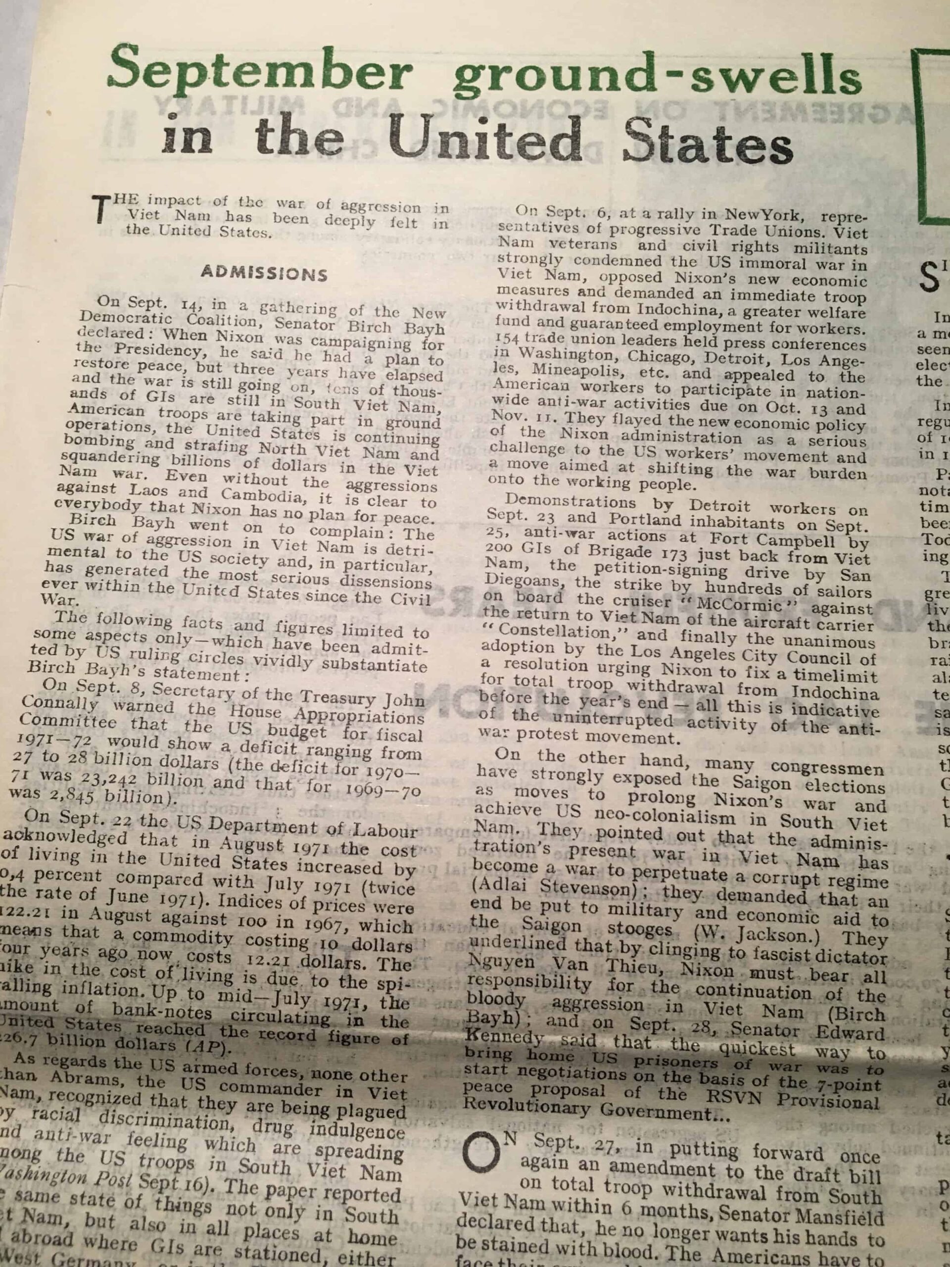 Viet Cong Hanoi Printed Propaganda Newspaper in English October 13, 1971 - Image 3