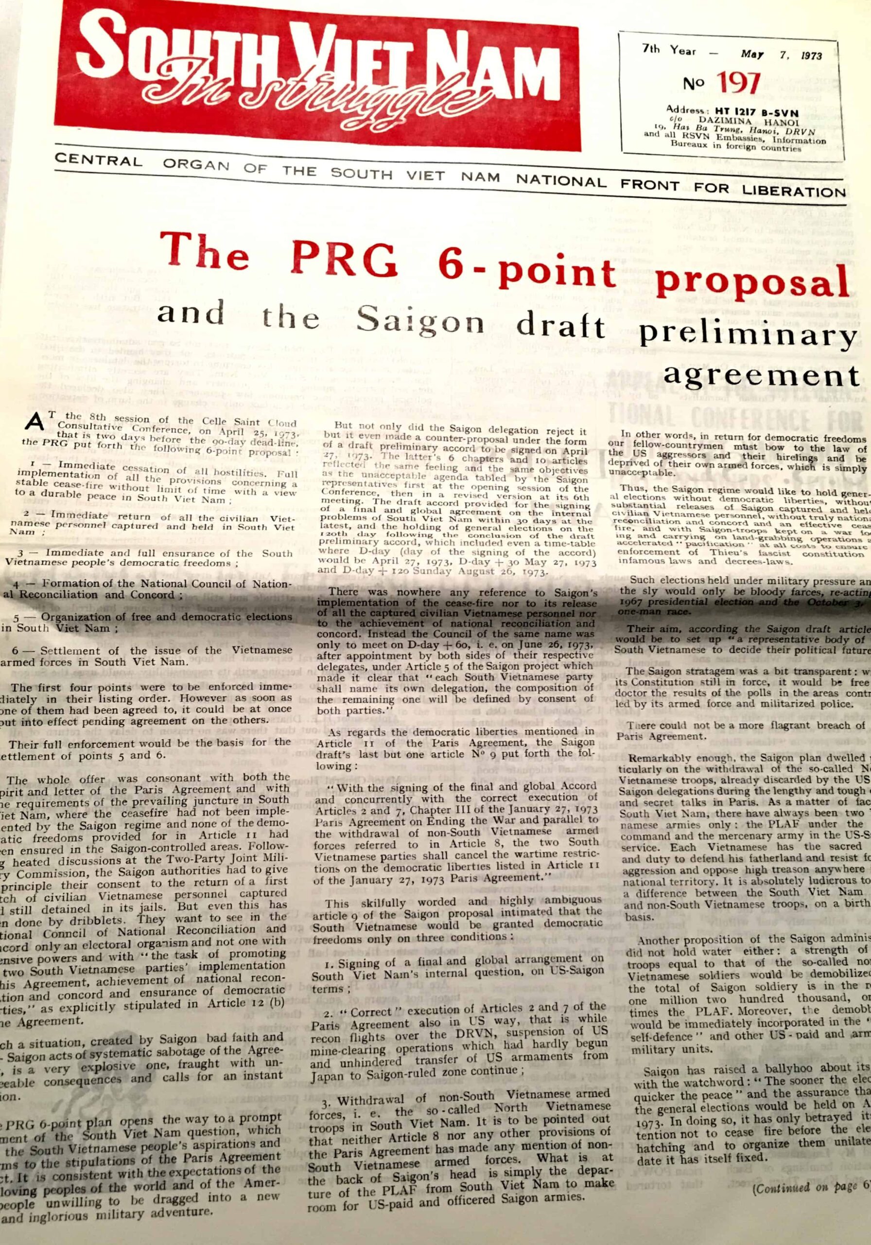 Viet Cong Hanoi Printed Propaganda Newspaper in English May 7, 1973