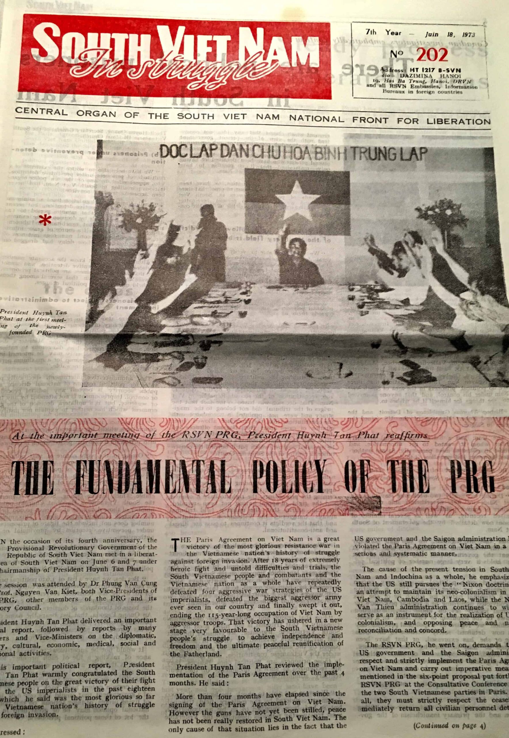 Viet Cong Hanoi Printed Propaganda Newspaper in English June 18, 1973