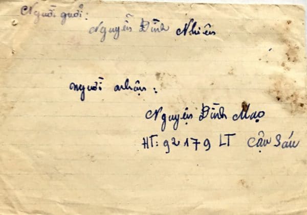 North Vietnamese Army Envelope HT 92179