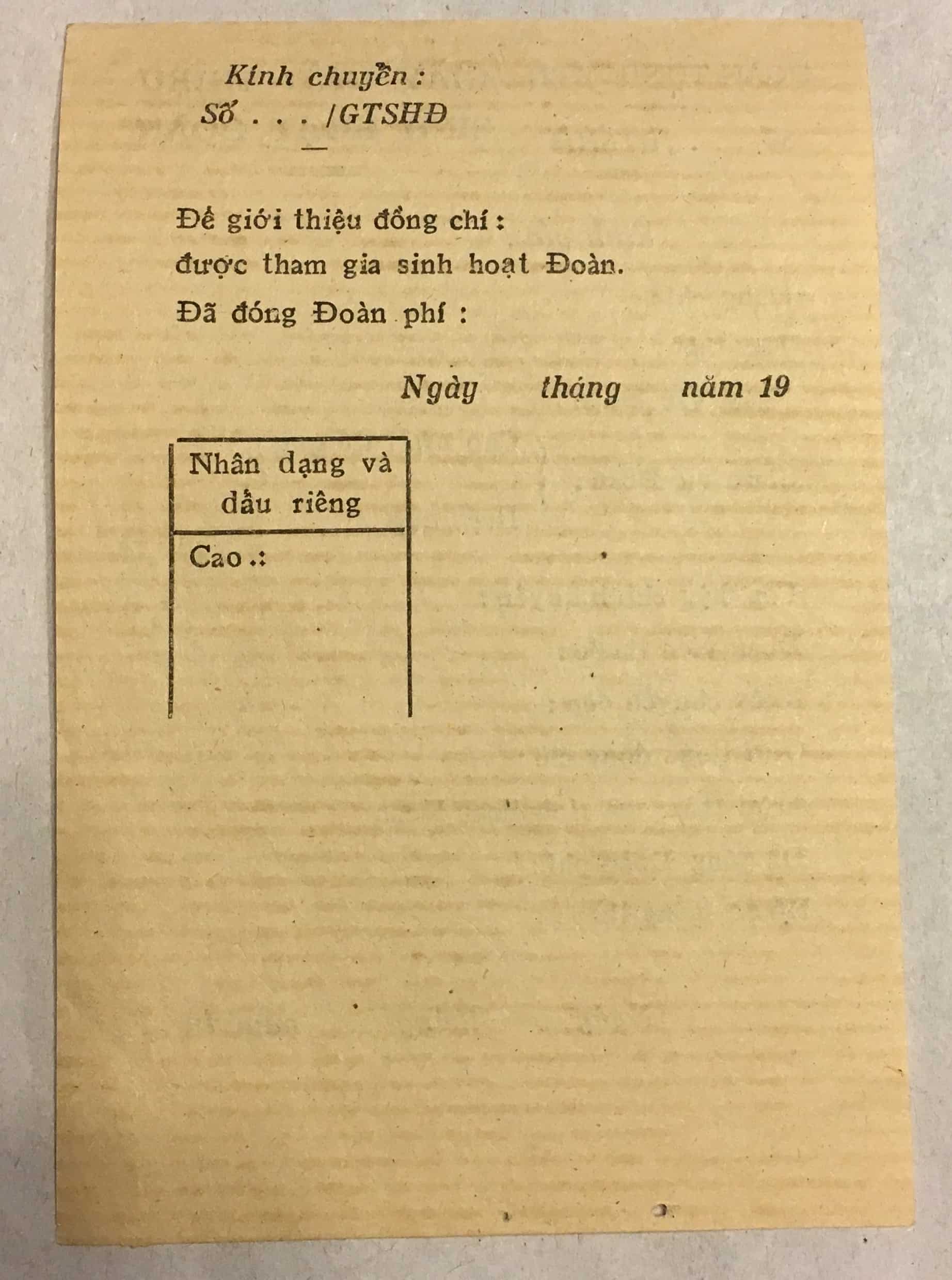 Viet Cong Document for Introduction of Young Party Member Two Sided - Image 2