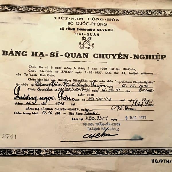 RVN Naval Award Certificate 1972