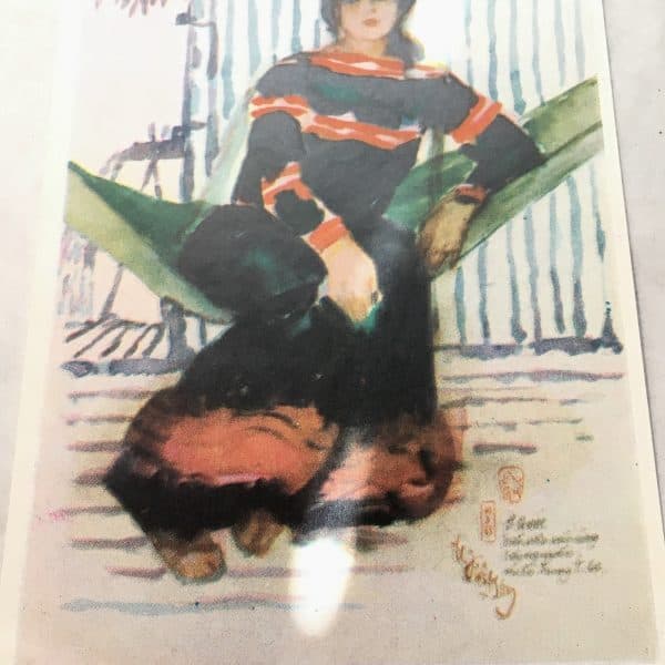 North Vietnamese Viet Cong Propaganda Post Card 1969 - Hmong Woman in Hammock