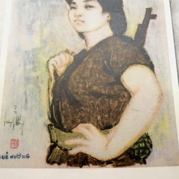 North Vietnamese Viet Cong Propaganda Post Card 1969 - VC Woman with K44 Carbine and Greande