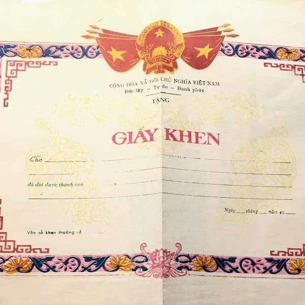 North Vietnamese Army Award Certificate