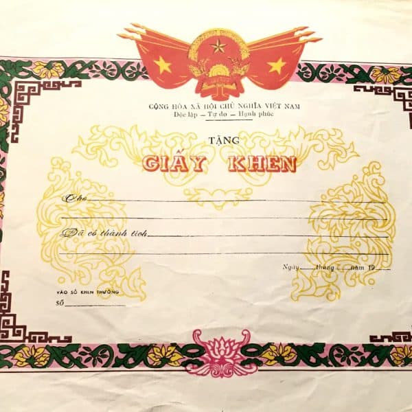 North Vietnamese Army Award Certificate
