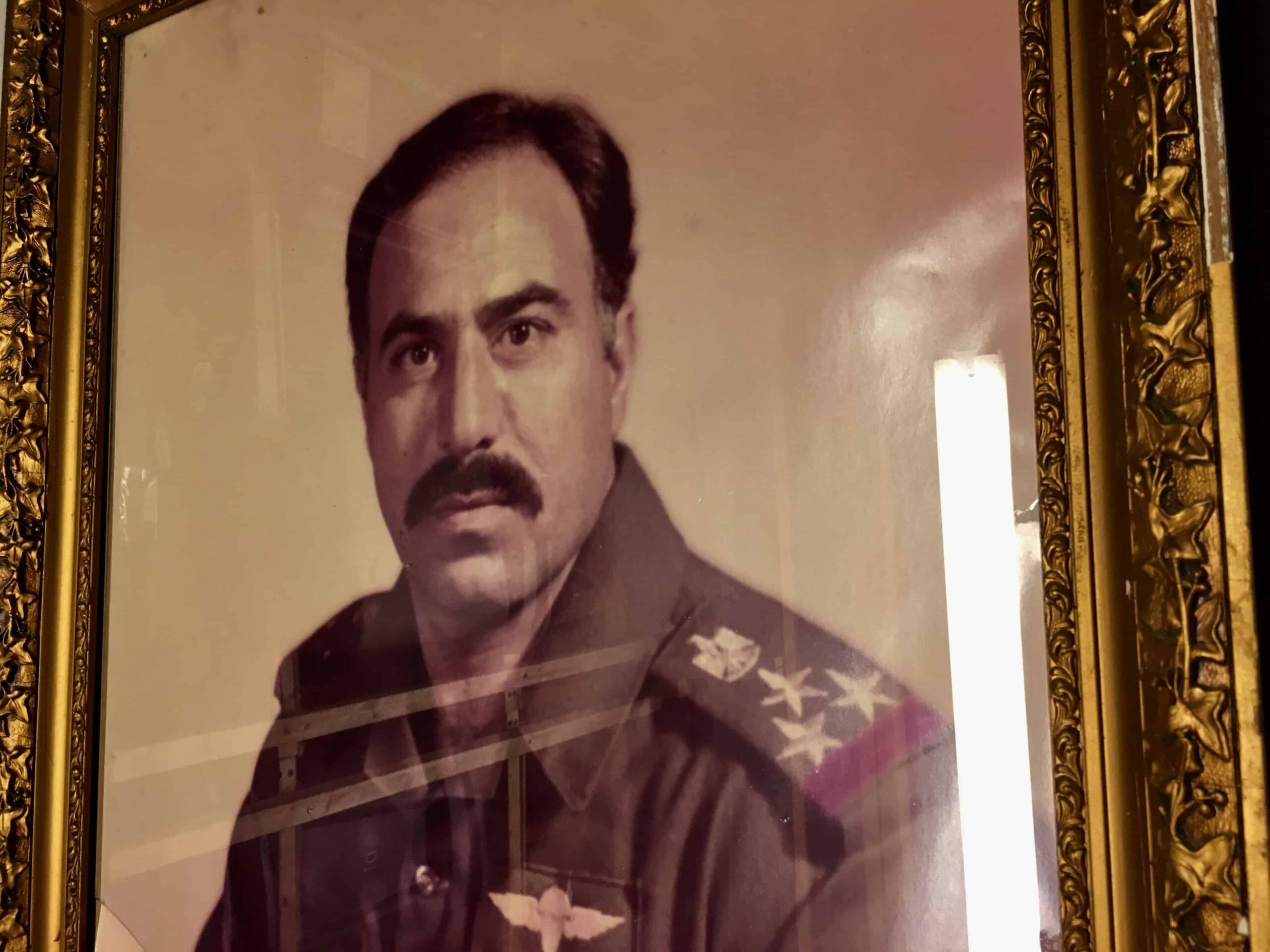 Large Framed Portrait of Saddam Hussein's Cousin an Iraqi General with his ID Card