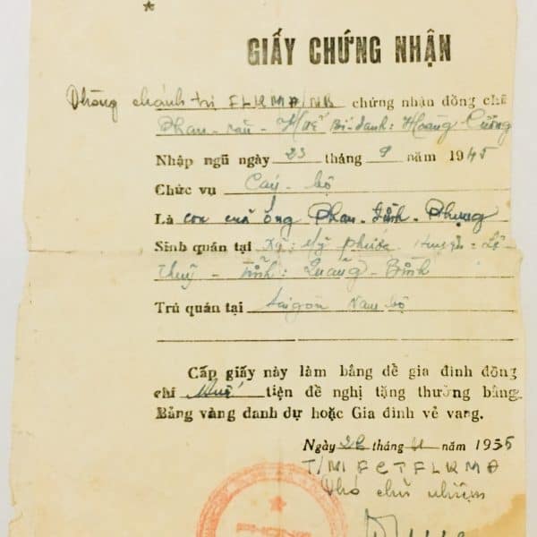 North Vietnamese Army Document April 26, 1955 to Phan-van Hue