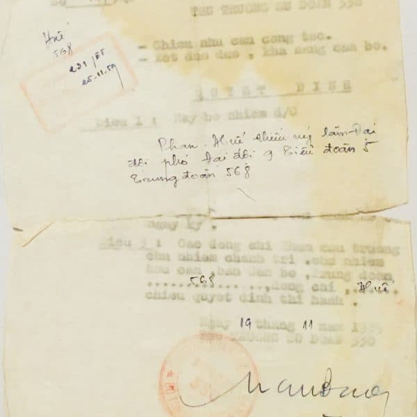 North Vietnamese Army Transfer Orders November 19, 1959 to Phan-Van Hue