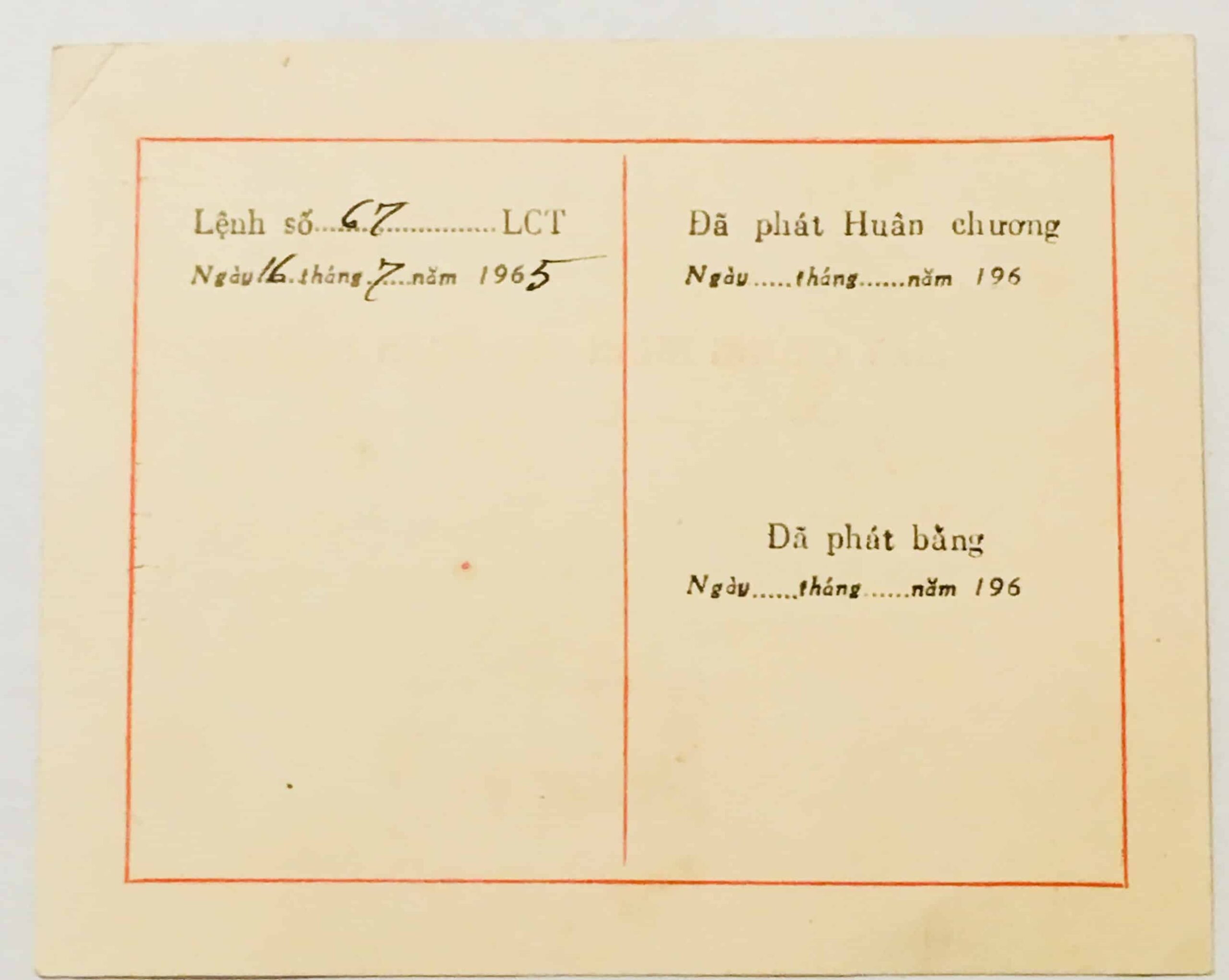 North Vietnamese Army Award Certificate July 16, 1965 to Phan-Van Hue - Image 2