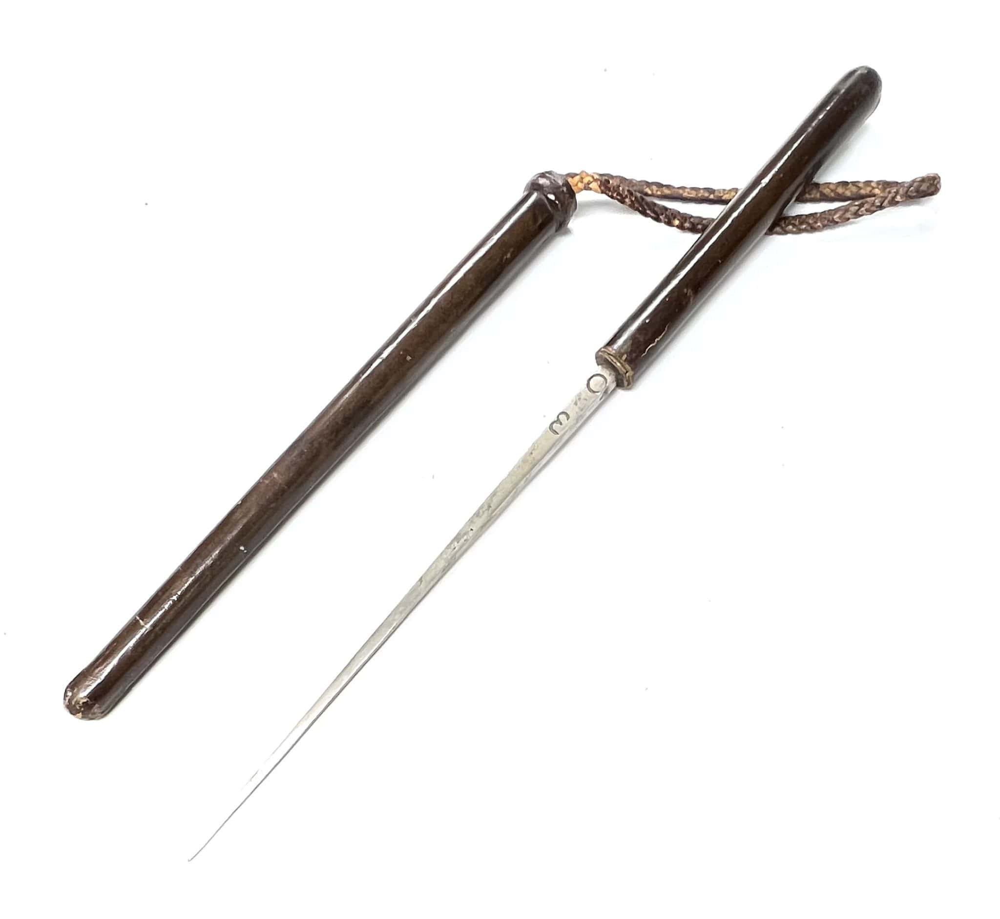 WW2 British Swagger Stick Spiked Dagger Brown Leather - Enemy Militaria