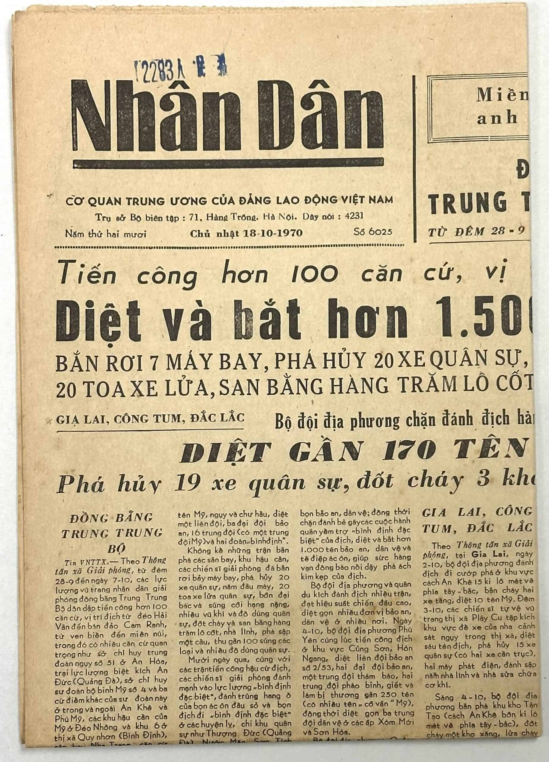 North Vietnamese Army Newspaper October 18, 1970 References Nixon - Image 2