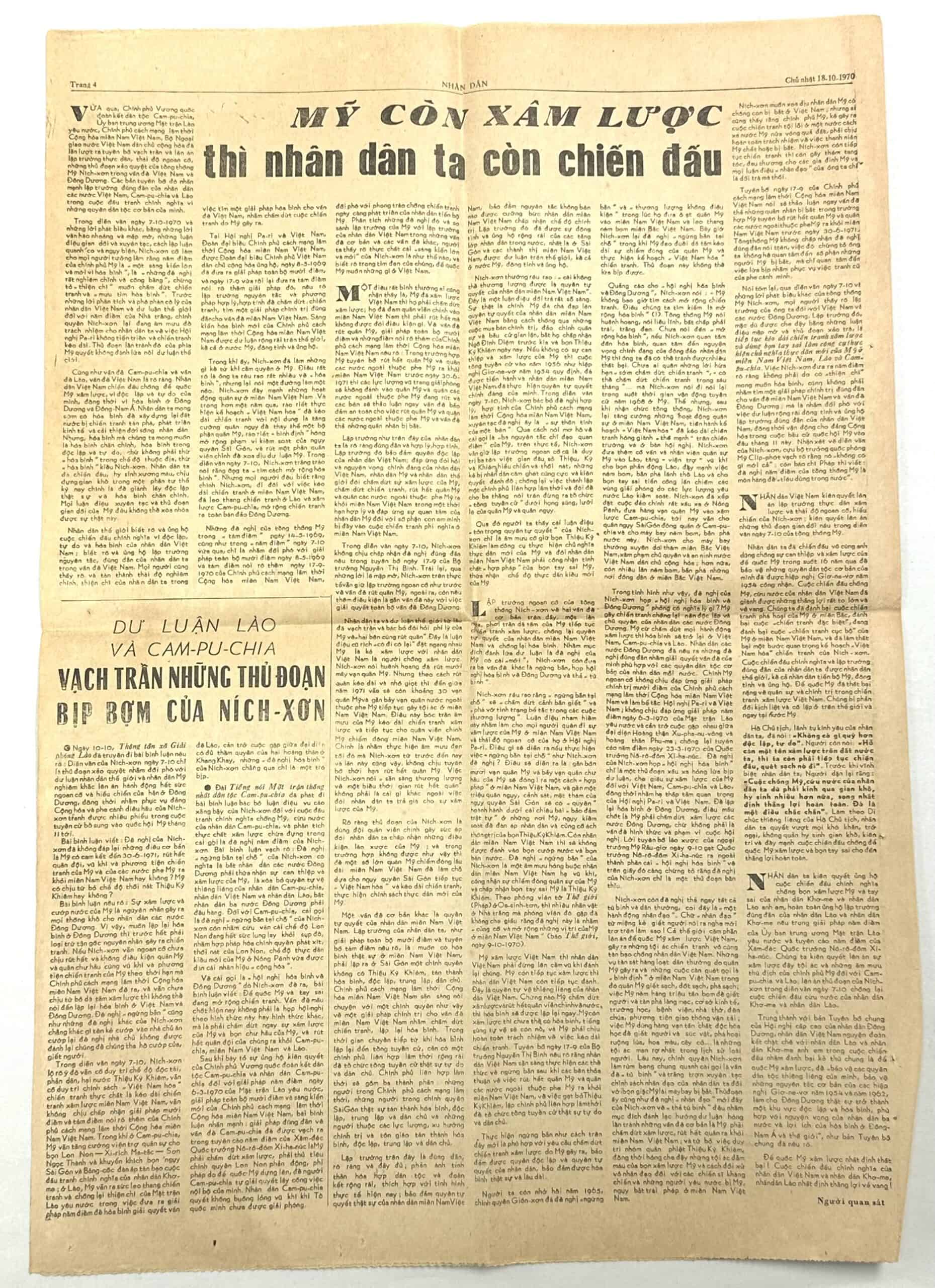 North Vietnamese Army Newspaper October 18, 1970 References Nixon - Image 6