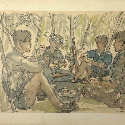 Viet Cong Propaganda Poster 1965 - Guerrillas with AK47s Playing Cards