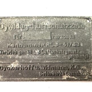 WW2 German Two Person Air Raid Shelter Dataplate