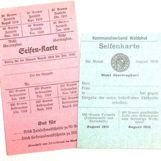 WW1 German Imperial Soap Ration Cards 1916 & 1919 -1920