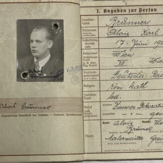 WW2 German Wehrpass July 1939 to 19 year old Austrian