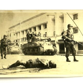 WW2 US Army Photo Sherman Tank Infantry & Japanese KIA in Manilla