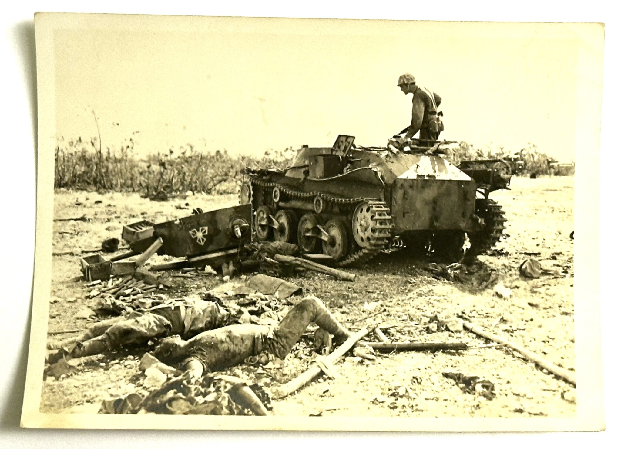 WW2 USMC Photo Destroyed Japanese Tank And Multiple Japanese KIAs ww2-usmc-photo-destroyed-japanese-tank-and-multiple-japanese-kias