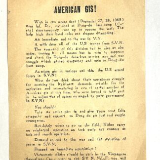 Viet Cong Propaganda Leaflet Cu Chi 25th Infantry December 1968