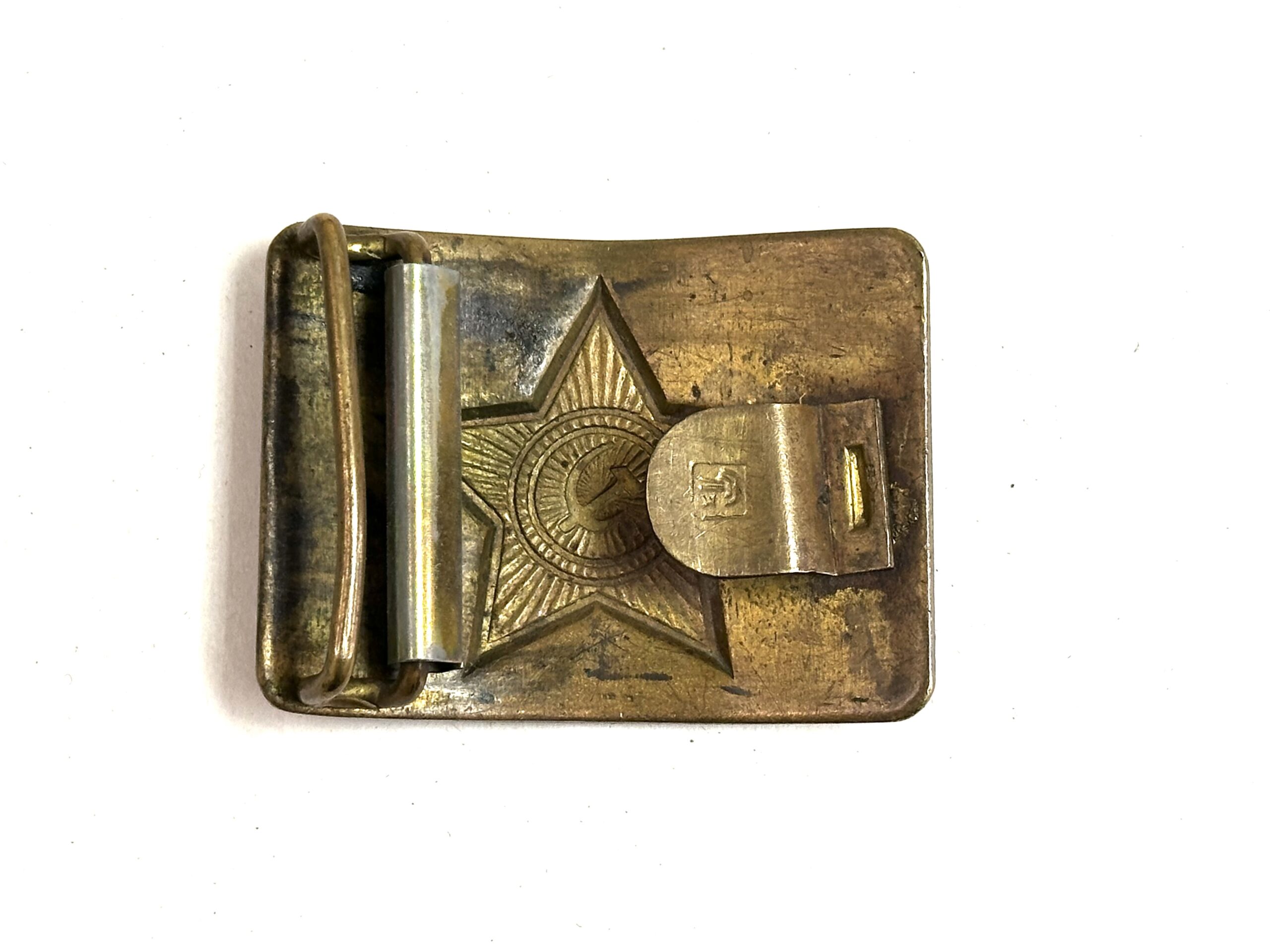 Soviet Cold War Brass Belt Buckle Maker Marked - Image 2