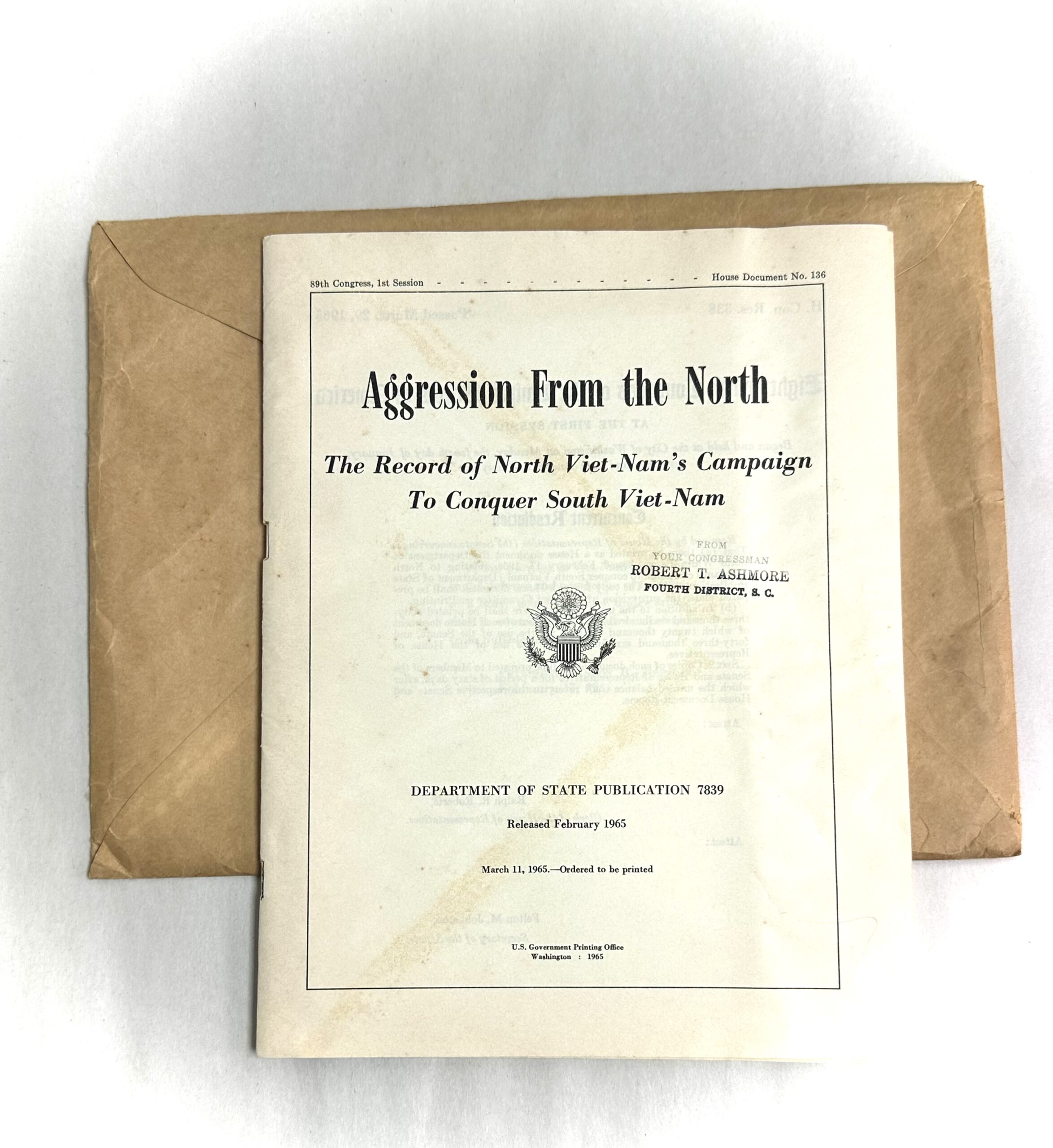 US Intelligence Manual 1965 North Vietnamese Aggression and Supplies with Envelope