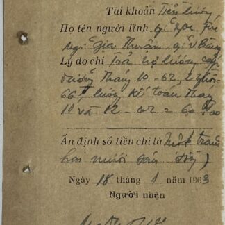 Viet Cong Payment in Arrears Receipt 1963 Translated