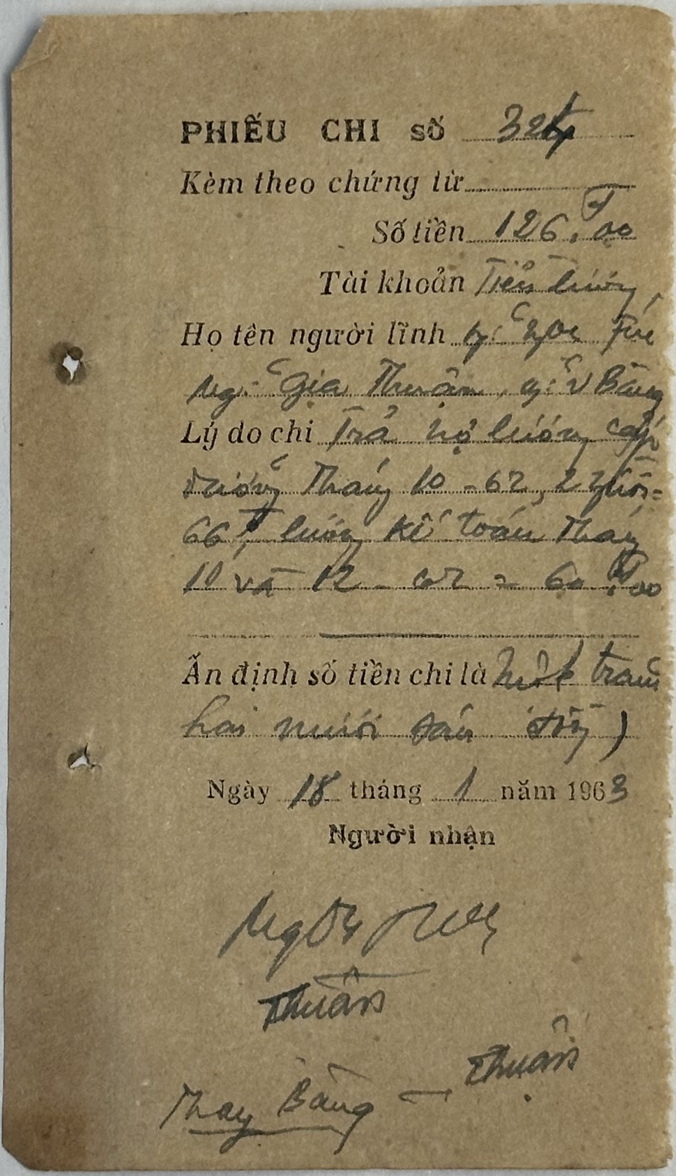 Viet Cong Payment in Arrears Receipt 1963 Translated