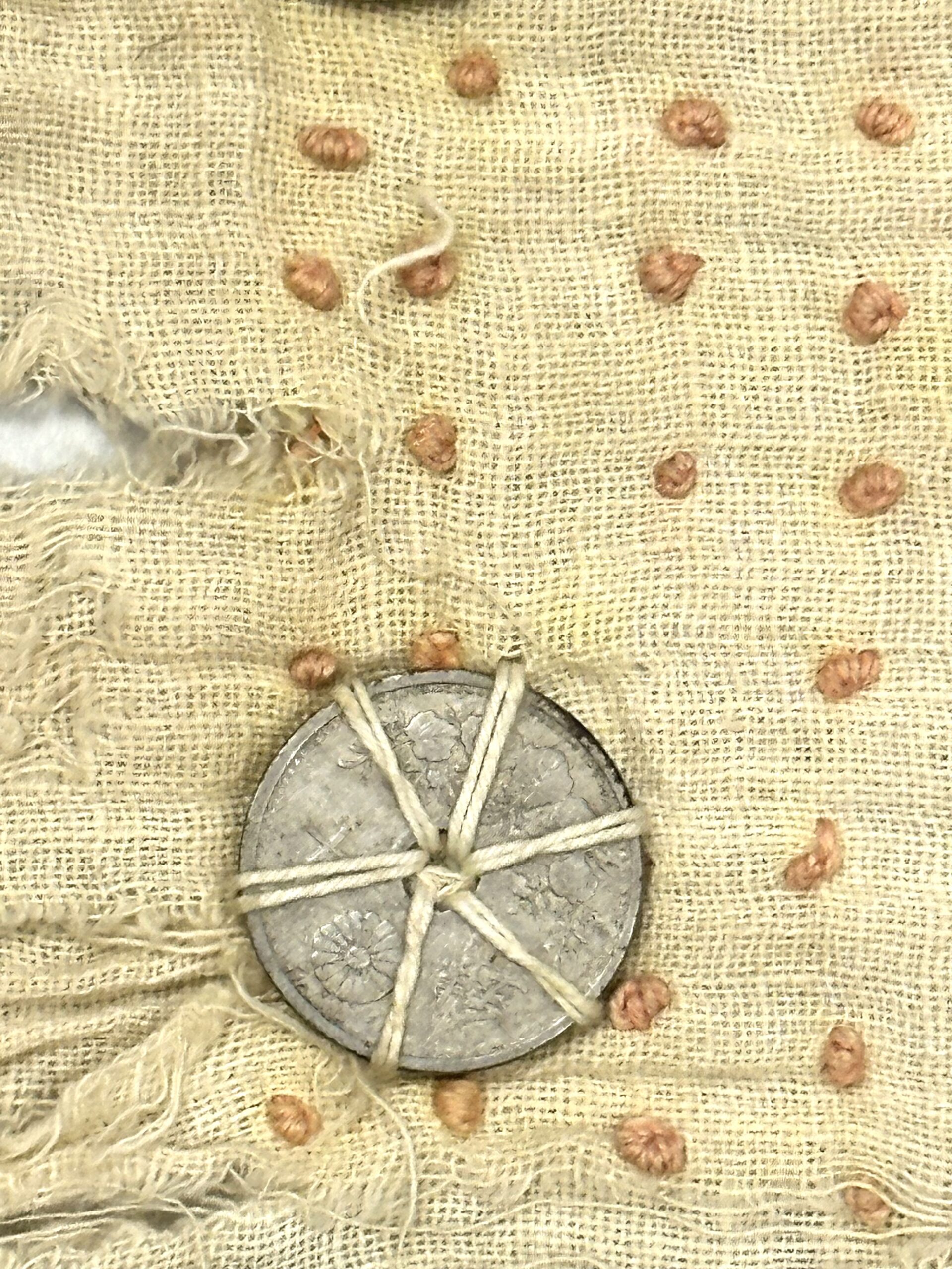 WW2 Japanese Senninbari Thousand Stitch Belt with Two Coins Salty - Image 10